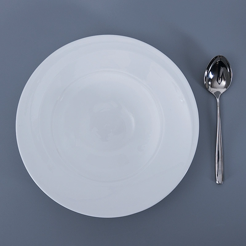 P&T Royal Ware custom elegant white round embossed ceramic restaurant soup plate
