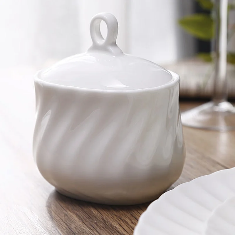 P&T Royal Ware Modern Embossed Waved White Luxury Ceramic Dinnerware Bone China Dinner Set