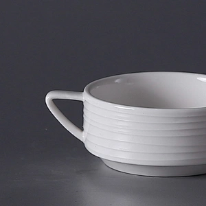 custom printed design personalized porcelain round ceramic soup bowl set cereal bowl with two handles