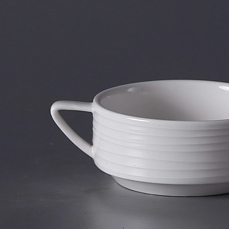 custom printed design personalized porcelain round ceramic soup bowl set cereal bowl with two handles