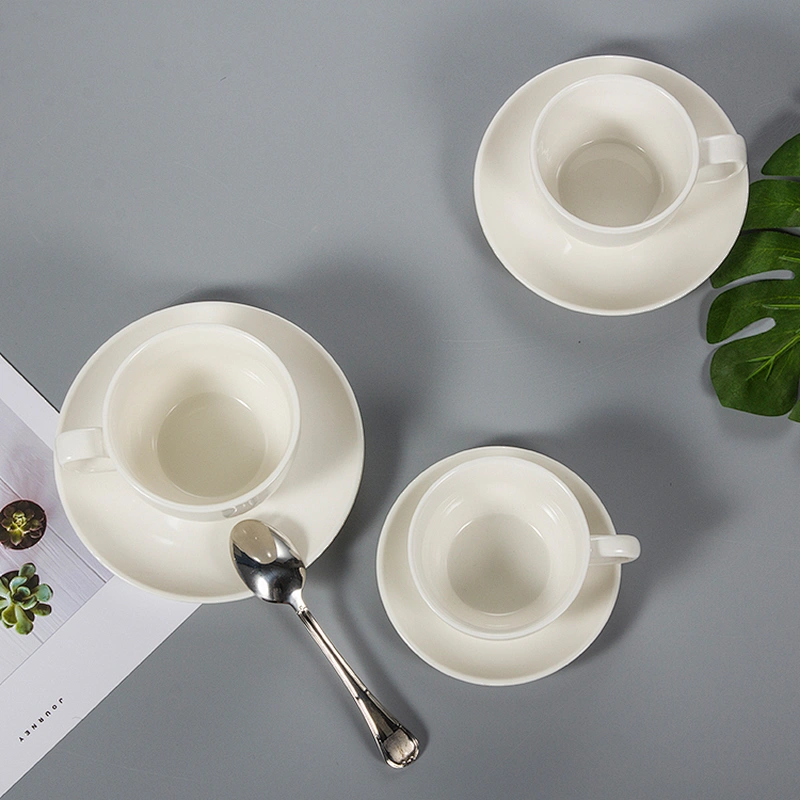 P&T Royal Ware Pure White Ceramics Porcelain 130ML Coffee Tea Cups with 5.5 Inch Cup Saucer