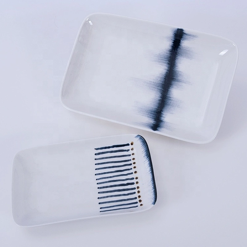 wholesale glazed porcelain ceramic catering hotel fashion designer rectangular dinner plates