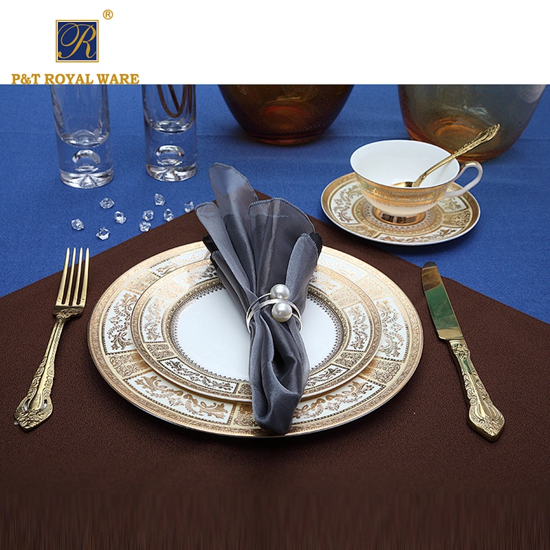 P&T Royal Ware Popular Design Bone China Decal Gold Dishes Plates for Dinner
