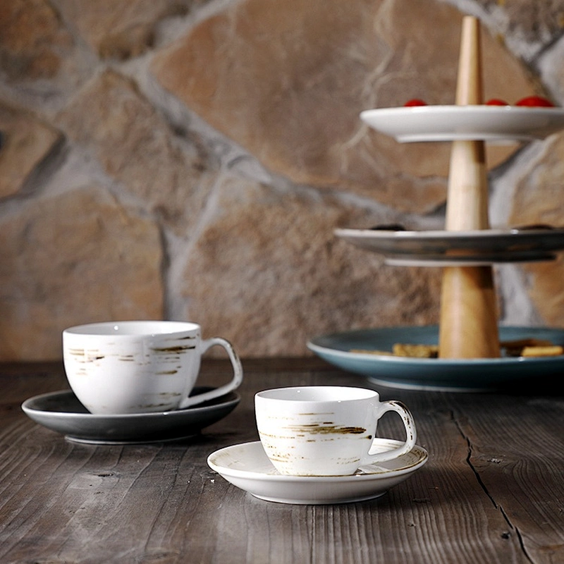 wholesale white vintage round ceramic coffee tea cup and saucer set porcelain