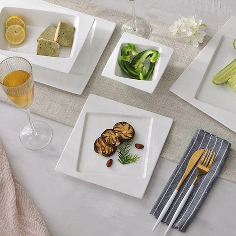 White 10 inches square bone china flat ceramic meat steak plate dinner plates restaurant