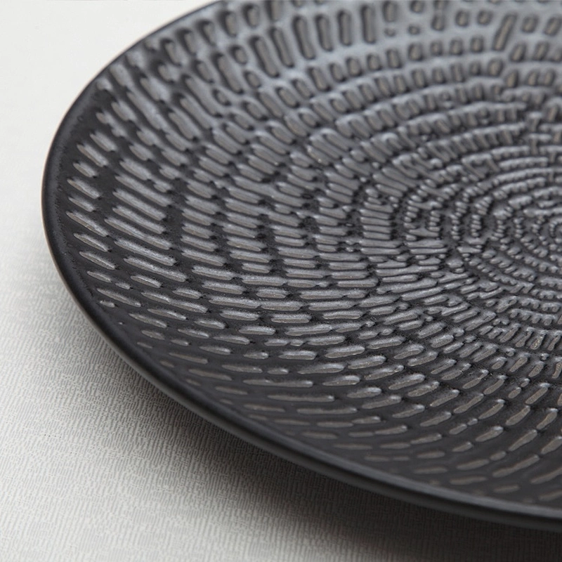 european style black ceramic commercial dinner plates used in restaurant