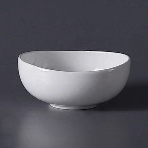 European Style White Ceramic Oval Fruit Mixing Salad Bowl For Restaurant