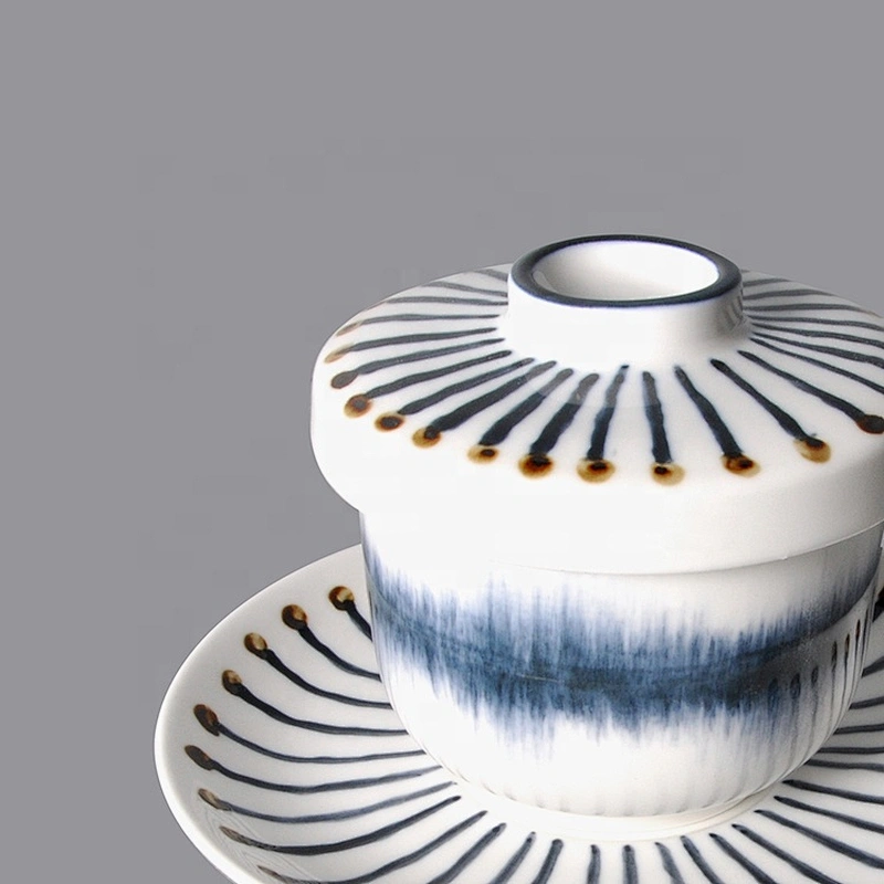 wholesale white unique pattern porcelain no handle ceramic tea cup and saucer set with lid