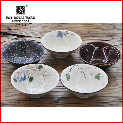 hot sale Hand-printing salad bowl ceramic Japanese noodle bowl