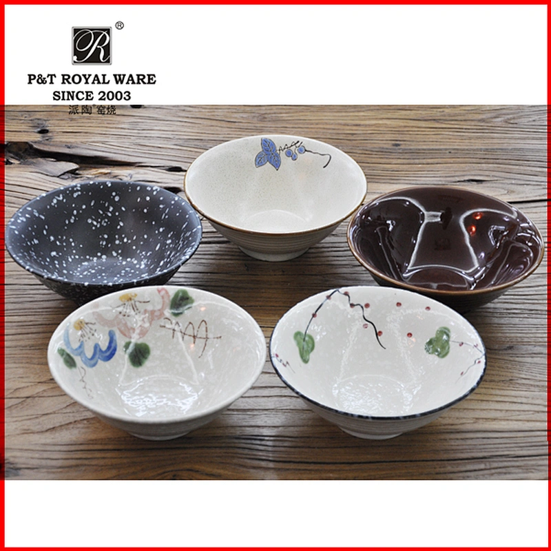 hot sale Hand-printing salad bowl ceramic Japanese noodle bowl