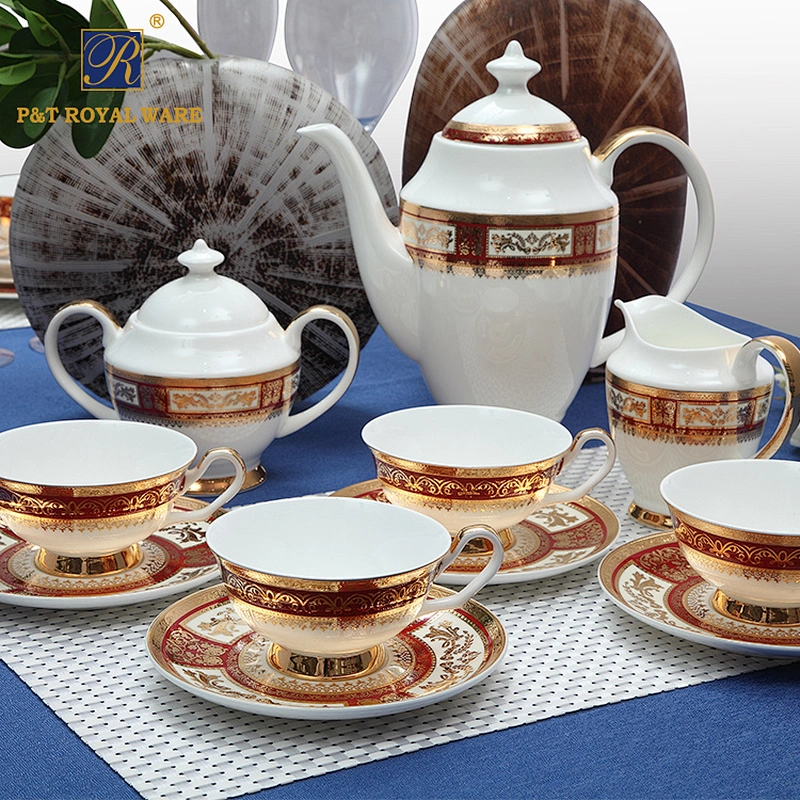 P&T Royal Ware Bone China Turkish Tea Set Gold Ceramic 15PCS Coffee Sets