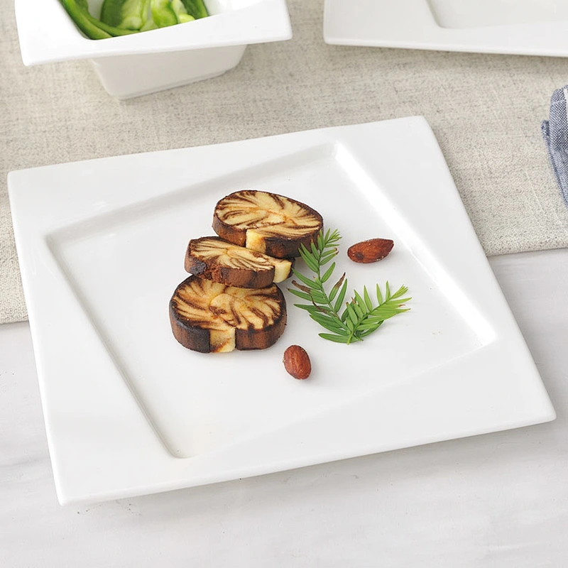 White 10 inches square bone china flat ceramic meat steak plate dinner plates restaurant