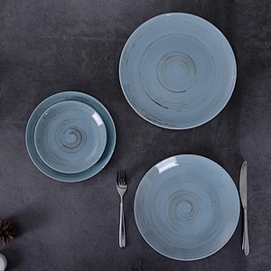 Wholesale Good Price Buffet Tableware porcelain Flat Plate Round Ceramic Rustic Porcelain Ceramic Plates