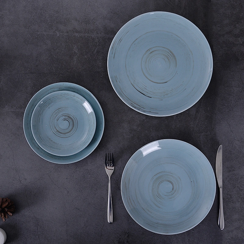 Wholesale Good Price Buffet Tableware porcelain Flat Plate Round Ceramic Rustic Porcelain Ceramic Plates