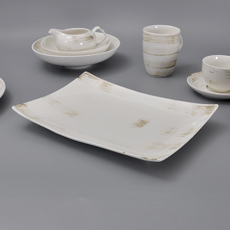 White On-glazed Hotel Restaurant Plates Dinnerware Ceramic Sushi Serving Dishes