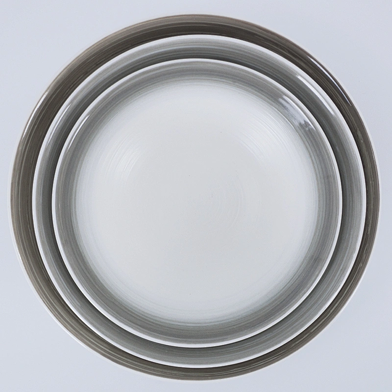 Factory Wholesale Eco-friendly Unique Glazed Grey Restaurant Porcelain Ceramic Salad Bowl
