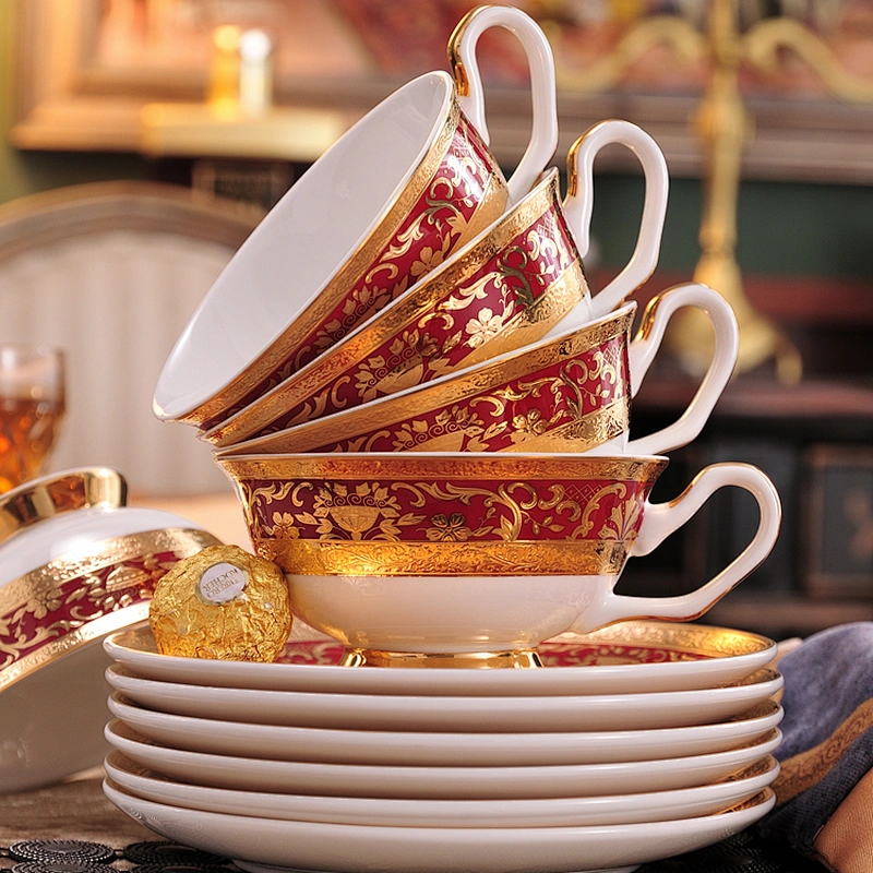 P&T Royal Ware Embossed Golden Decal Coffee Cups Bone China Hotel High Tea Set English Tea Cups Porcelain Hotel Coffee sets