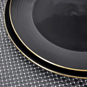 New Product Western Style Crockery Black Dinnerware, Gold Rim Dinner Plates