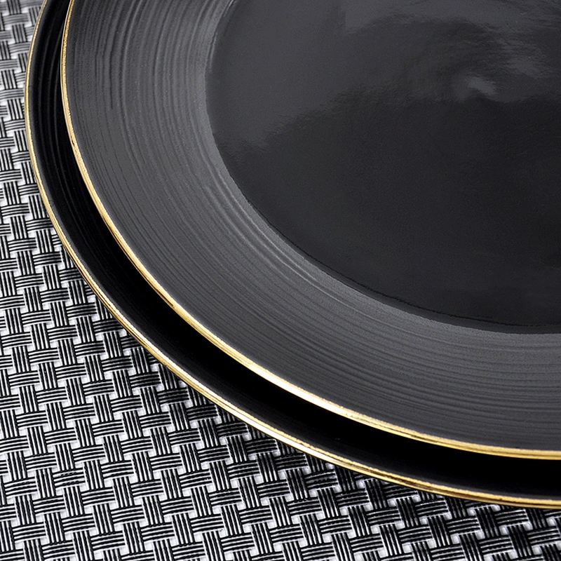 New Product Western Style Crockery Black Dinnerware, Gold Rim Dinner Plates