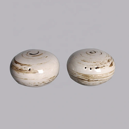 wholesale hotel restaurant personalized round glazed grey ceramic porcelain salt pepper shaker