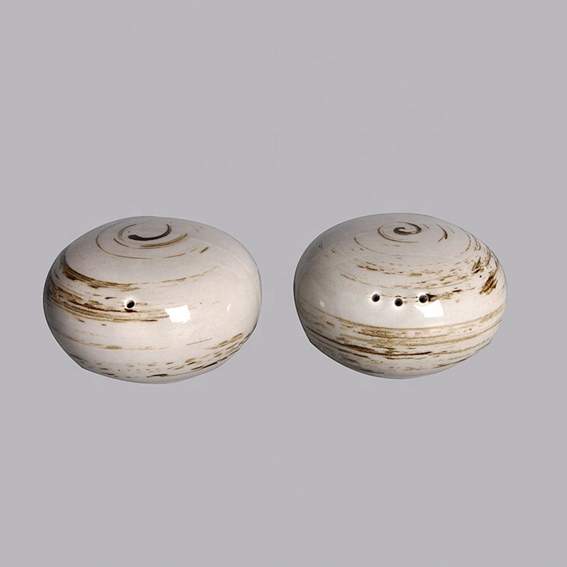 wholesale hotel restaurant personalized round glazed grey ceramic porcelain salt pepper shaker