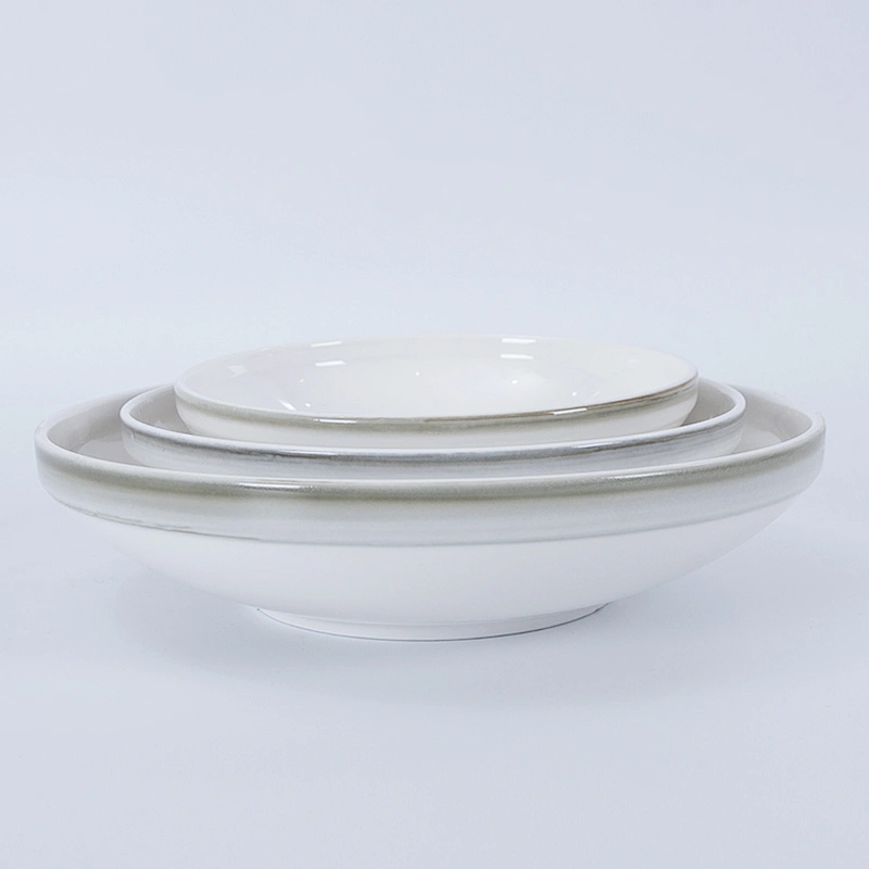 P&T Royal Ware Factory Wholesale Restaurant Grey Rim Porcelain Ceramic Soup Bowl