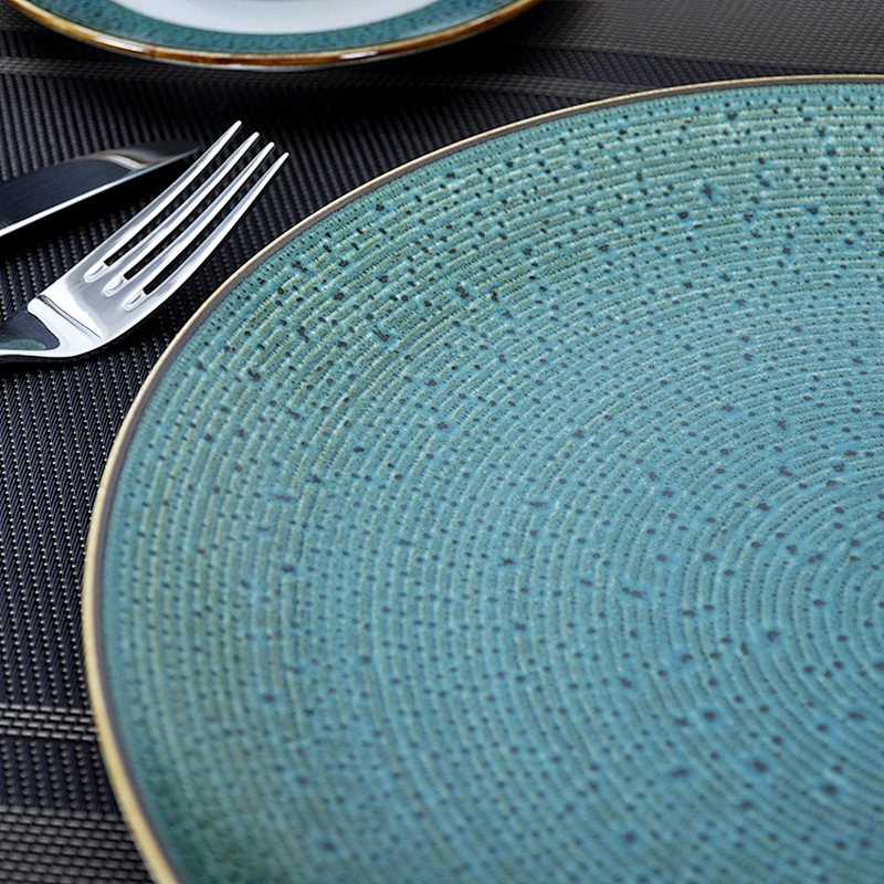 Chaozhou Factory Wholesale Blue Ceramic Plate,Smooth Flat Porcelain Dinner Plates
