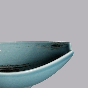classic glossy blue porcelain boat olive shape fruit , salad , pasta serving gravy bowl