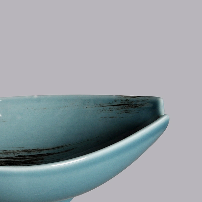 classic glossy blue porcelain boat olive shape fruit , salad , pasta serving gravy bowl
