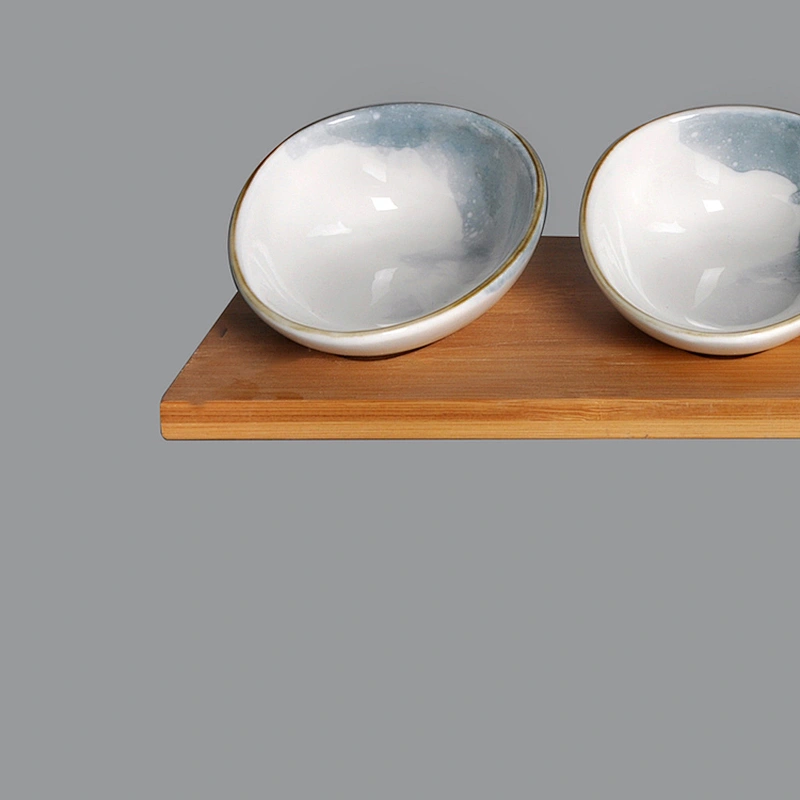 wholesale hotel unique small four porcelain snack dishes with bamboo tray