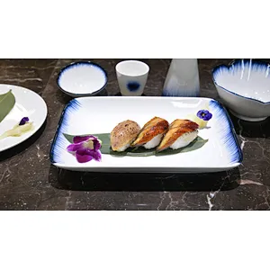 P&T Royal Ware Famous Brand On Glaze Japanese Restaurant Blue Porcelain Ceramic Rectangular Plate