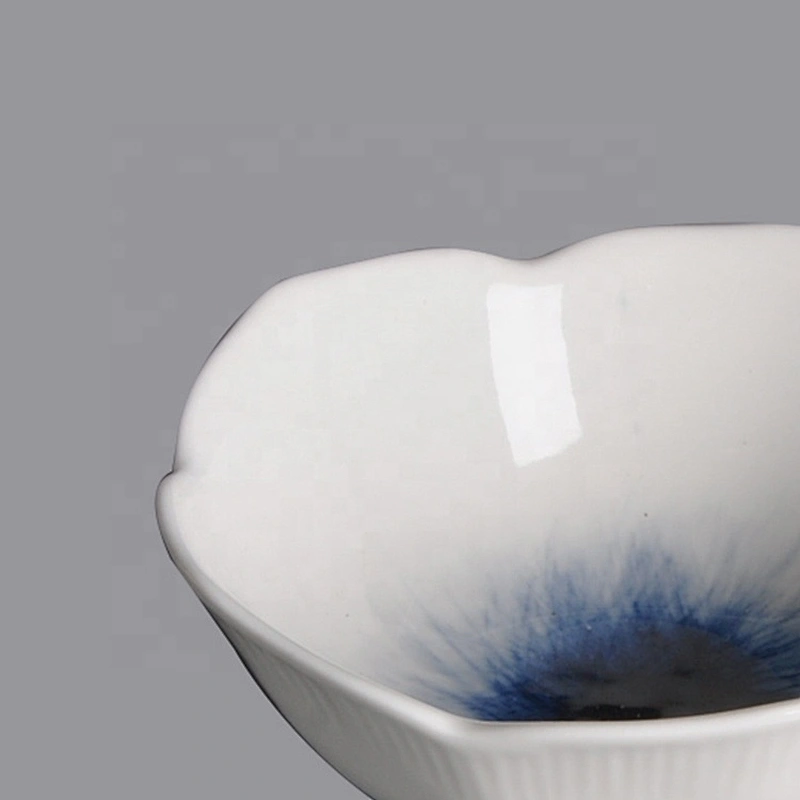 wholesale small white blue  japanese flower sakura shape ceramic porcelain bowl