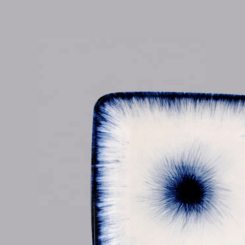 wholesale cheap restaurant hotel porcelain white blue square dinner plates