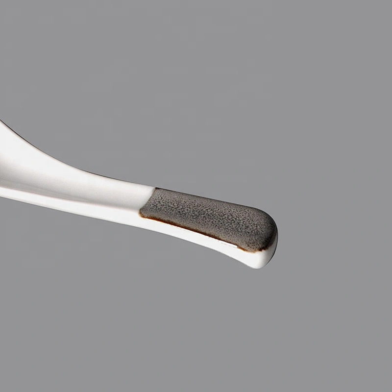 wholesale hotel restaurant small white and grey glazed porcelain ceramic soup spoon