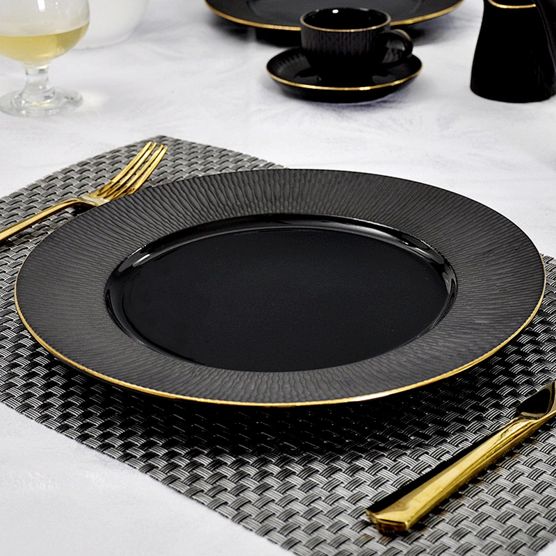 P&T Royal Black Hotel High Scale Deep Ceramic Dinner Plate for Weddings