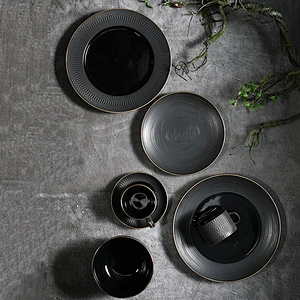royal luxury gold rim black ceramic cup porcelain coffee set restaurant hotel catering coffee cup with saucer