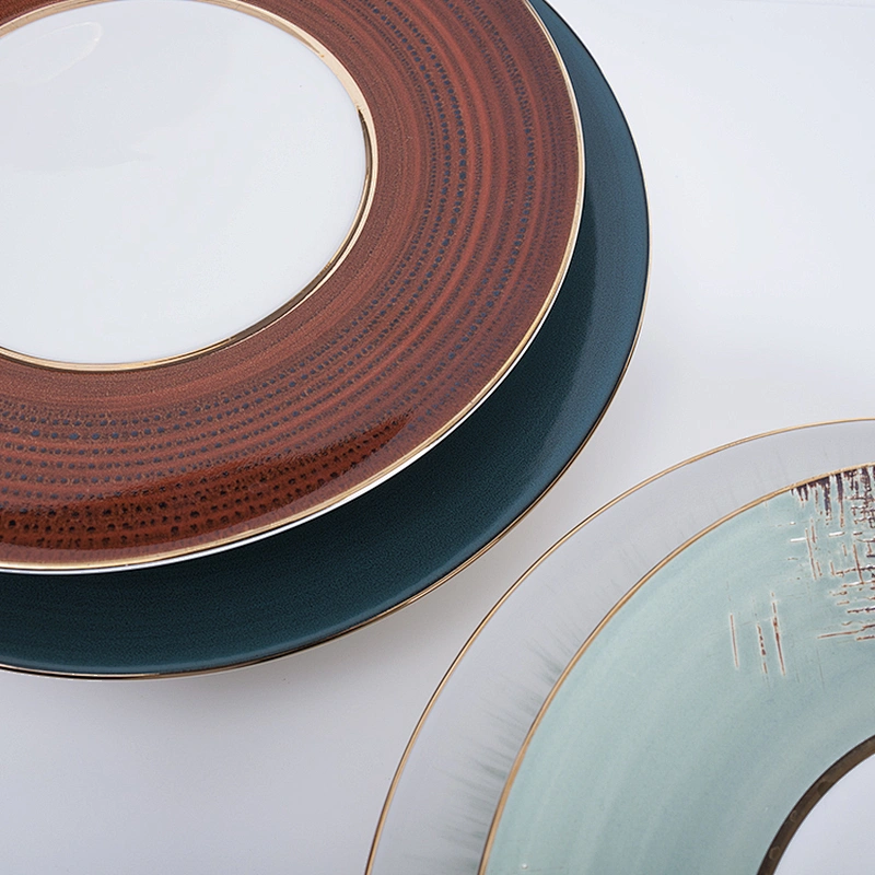 wholesale hotel restaurant colorful round gold rim ceramic porcelain wedding charger plates
