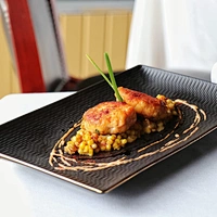 P&T Chaozhou Factory Dishwasher Safe Glaze Ceramic Gold Rim Black Rectangle Plate for Restaurant