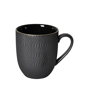 hot sale personalized black restaurant glazed porcelain mug for milk water cereal