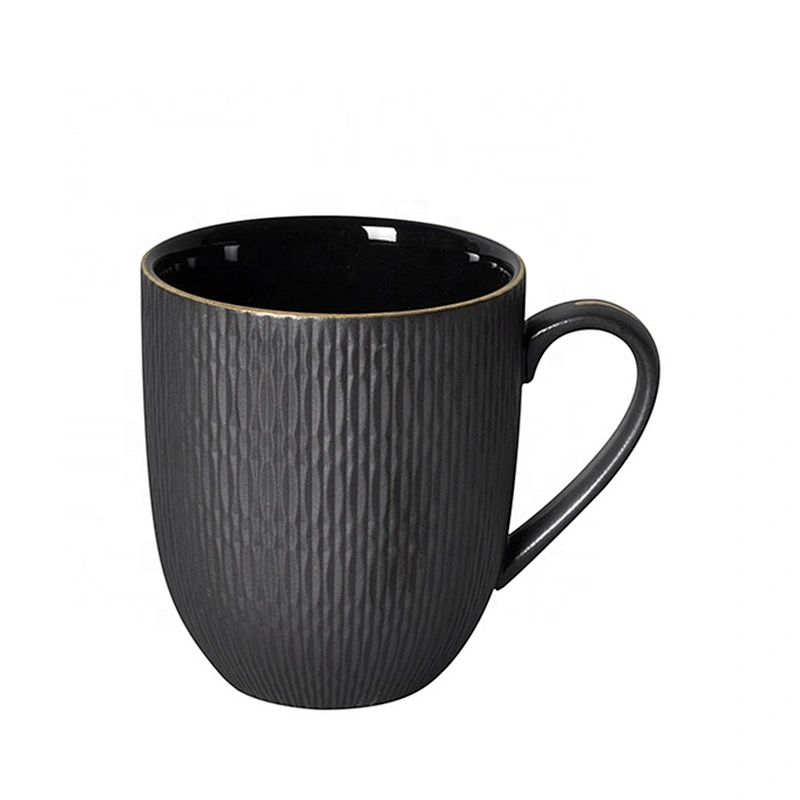 hot sale personalized black restaurant glazed porcelain mug for milk water cereal