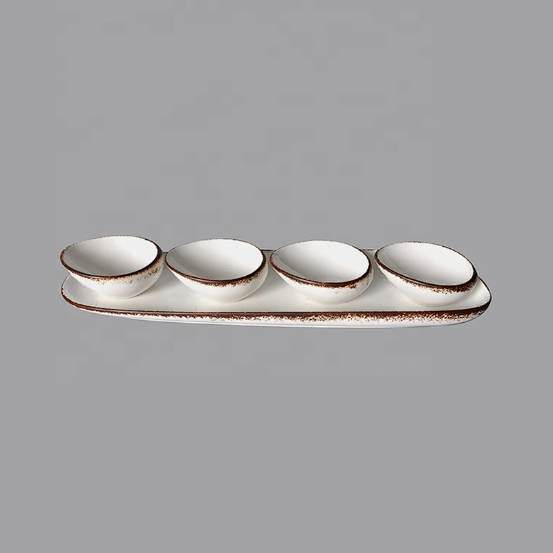 custom glazed restaurnat hotel porcelain ceramic sauce snack bowl with plate