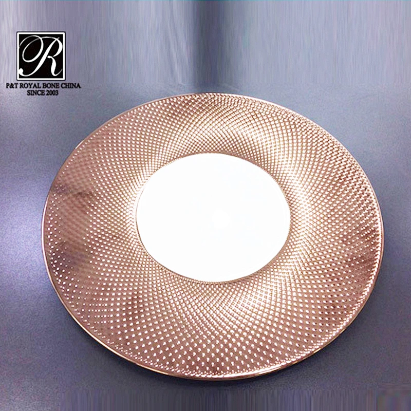 P&T LongDom Ware, New design Bone China color gold plates, Rose color charge plate