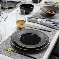 P&T Royal Wholesale Matt Black Horeca Porcelain Gold Rim Embossing Ceramic Dinner Plate Crockery Restaurant Dinnerware