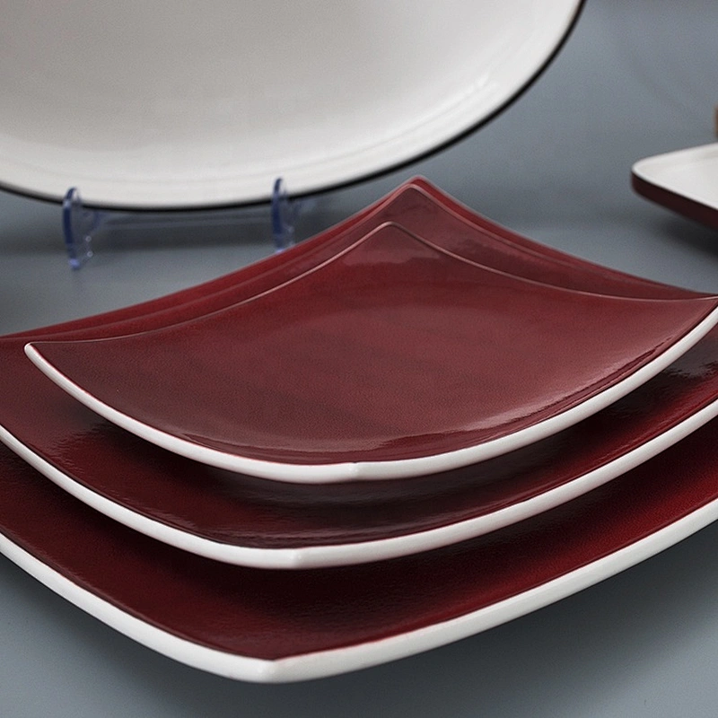 Wholesale Fancy Red Restaurant Catering Tableware Dinner Set Christmas Ceramics Dinnerware Sets