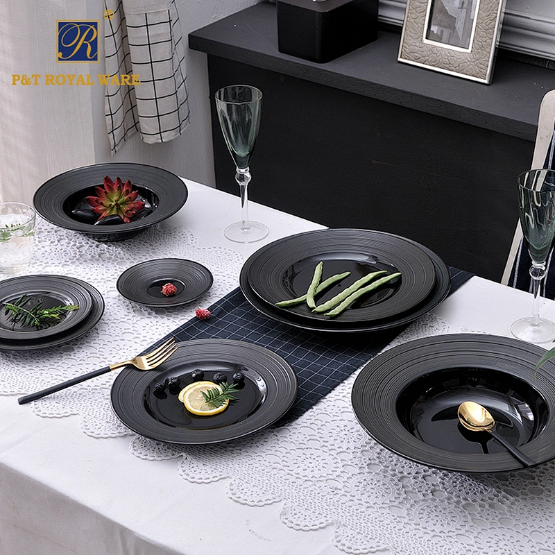 Hotel Black Color Plates Good Quality Porcelain Matt Black Dinnerware Hot Sale UAE Tableware Restaurant Crokery Plates