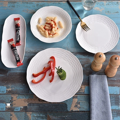 luxury white embossing ceramic tableware set restaurant hotel dinner set bone china