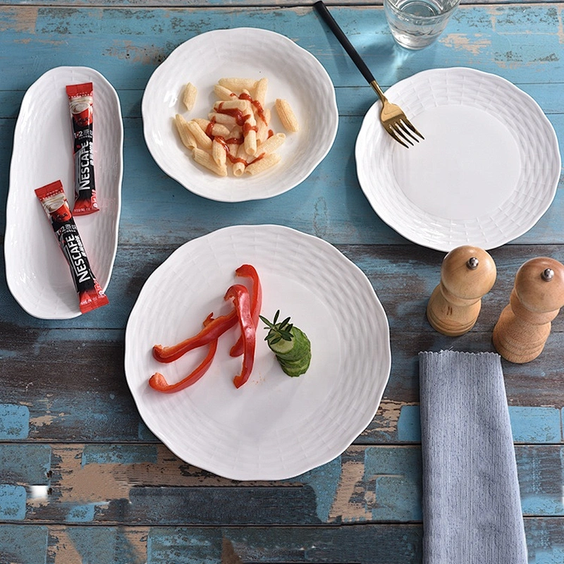 luxury white embossing ceramic tableware set restaurant hotel dinner set bone china