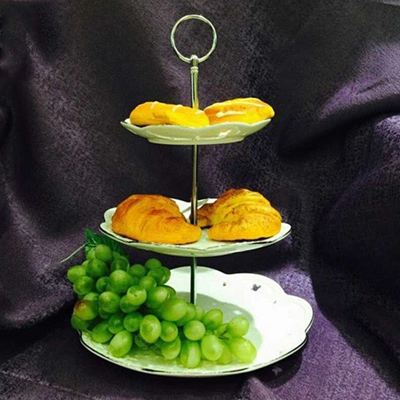 P&T ceramics factory porcelain high tea cake stand three tiers cake stand