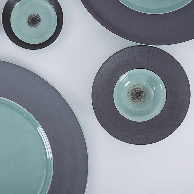 P&T Chaozhou Manufacturer Wholesale Porcelain Plates Black Soup Plate With Lid for Hotel