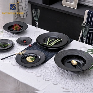 Hotel Black Color Plates Good Quality Porcelain Matt Black Dinnerware Hot Sale UAE Tableware Restaurant Crokery Plates